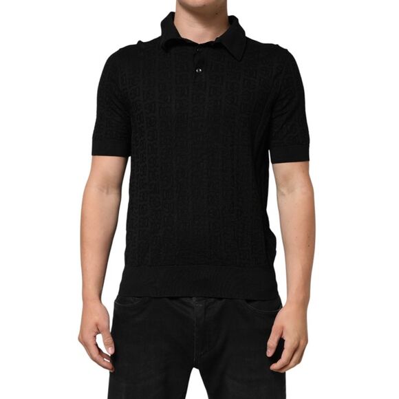 Dolce & Gabbana Black Silk Jacquard DG Polo Shirt Men's T-shirt (Pre-Owned)